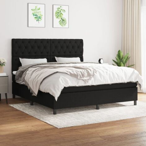 Lit Adulte,Lit à sommier tapissier avec matelas,Tapissier à lattes Matelas Noir 160x200 cm Tissu - DH80264 (1/5)