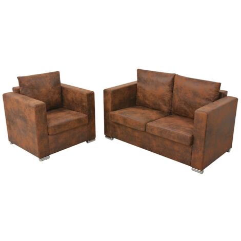 Lot de 2 Ensemble de canapés,Sofa Charm Cuir daim synthétique -Q2077 (1/5)