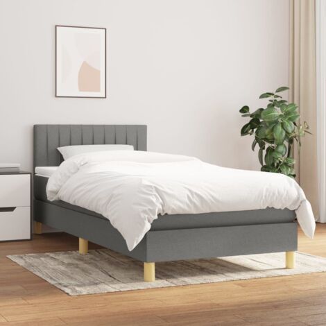 Ensemble Lit Adulte avec Sommier et Matelas confortable,Lit à sommier tapissier et matelas Gris foncé 90x190 cm Tissu -BVN48212 (1/5)
