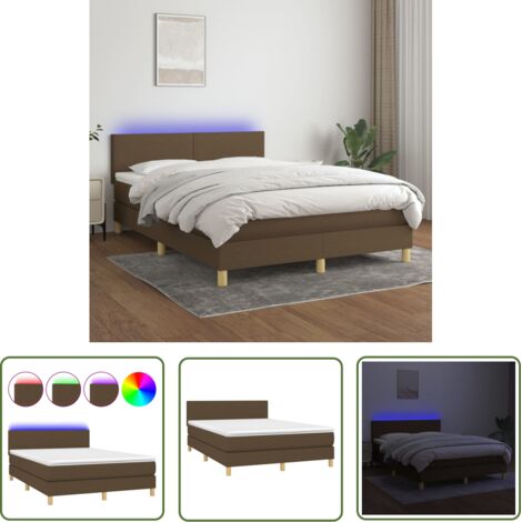 The Living Store Sommier à lattes de lit matelas et LED Marron foncé 140x190 cm - Sommier Tapissier - Lit Plateforme - Lit Avec Led - Matelas À Ressorts Ensachés - Têted Lit Ajustable (1/5)