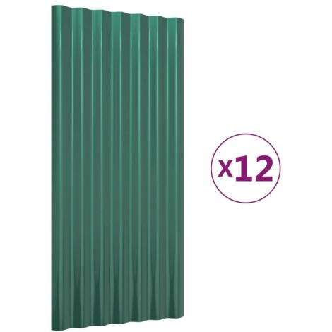 Panneaux de toit,panneaux couverture de toiture 12 pcs Acier enduit de poudre Vert 80x36 cm -94223 (1/5)