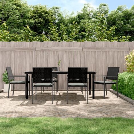 Ensemble Table et Chaise de Jardin Contemporain Ensemble à manger de jardin 7 pcs coussins résine tressée acier 10311 (1/5)