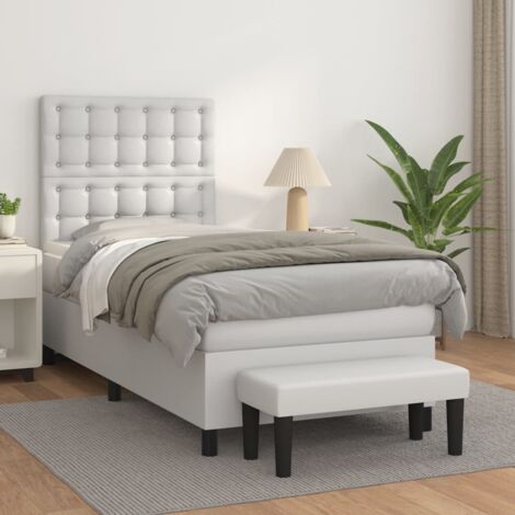 Lit adulte Durable,Lit à sommier Tapissier + Matelas Blanc 80x200 cm Similicuir -54215 (1/5)