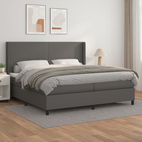Lit adulte Durable,Lit à sommier Tapissier + Matelas Gris 200x200 cm Similicuir -98295 (1/5)