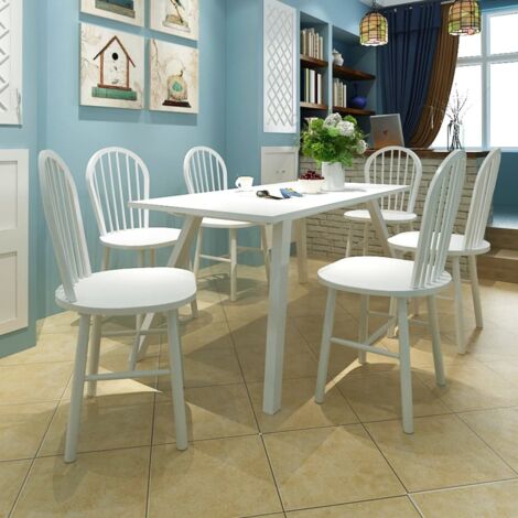Lot de 6 Chaises à manger,Chaises de salle à manger blanc bois d'hévéa solide HH20603 (1/5)