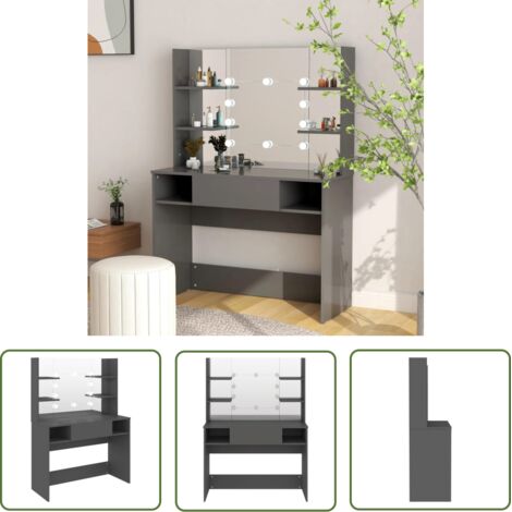 Table de maquillage avec éclairage LED 100x40x135 MDF Gris (1/5)