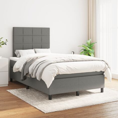 Lit Adulte Sommier et Matelas,Lit à sommier tapissier avec matelas Gris foncé 120x200cm Tissu -BVN89256 (1/5)