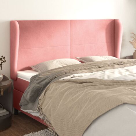 Tête de lit avec oreilles Armoire de Tête de lit pour Chambre - Rose 203x23x118/128 cm Velours -68422 (1/5)