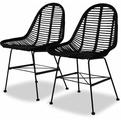 Lot de 2 Chaises à manger,Chaises de salle à manger noir rotin naturel HH26173 (1/5)