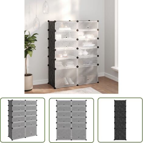 The Living Store Étagère à chaussures Noir 94x37x125 cm PP - Meuble À Chaussures - Étagère À Chaussures - Rangement Chaussures - Rangement Intérieur - Organisateur Chaussures (1/5)