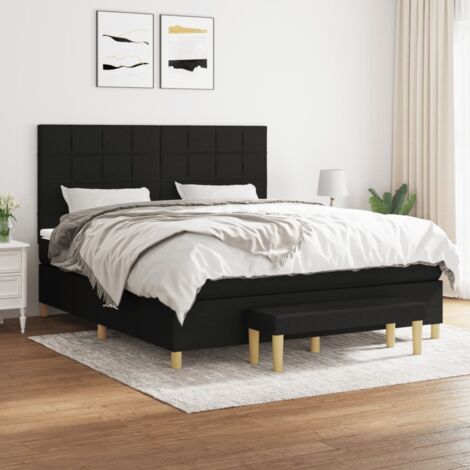 Lit adulte Moderne,Lit à sommier tapissier et matelas Noir 160x200 cm Tissu -11761 (1/5)