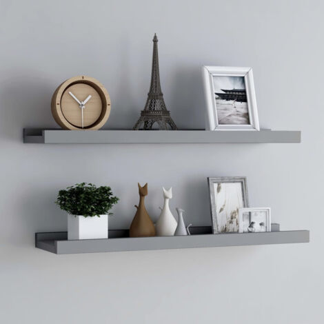Lot de 2 Étagères murales de Rangement,Étagère Modernes à rebord pour cadre photo Gris 80x9x3 cm MDF - DH68153 (1/5)