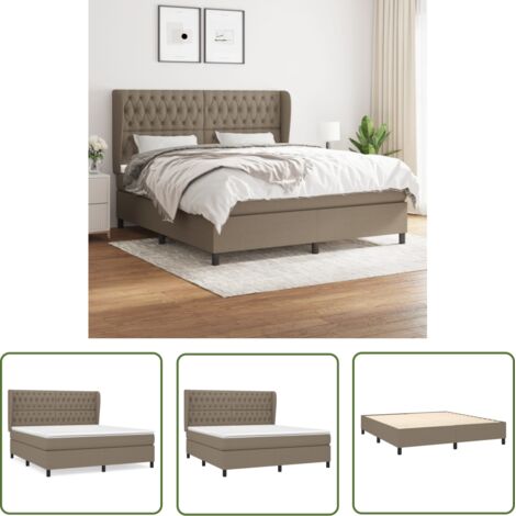 The Living Store Sommier à lattes de lit avec matelas Taupe 180x200 cm Tissu - Lit Tapissier - Lit Double - Matelas Ressorts Ensachés - Literie - Chambre À Coucher (1/5)