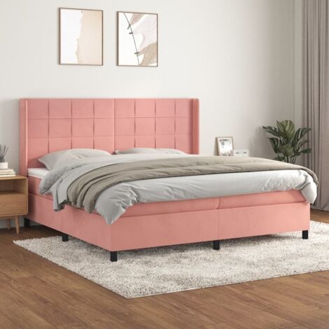 Lit adulte Durable,Lit à sommier Tapissier + Matelas Rose 200x200 cm Velours -11671 (1/5)