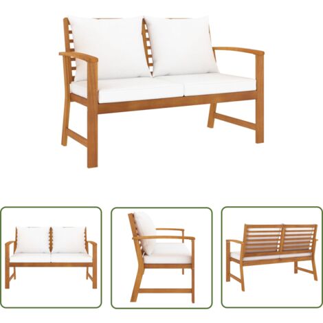 The Living Store Banc de jardin avec coussin crème 120 cm Bois solide d'acacia - Banc De Jardin - Mobilier De Jardin - Banc En Bois - Acacia - Meubles De Terrasse (1/5)