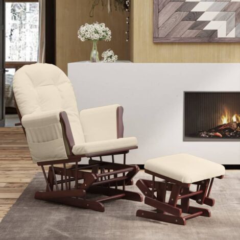 Chaise berçante,Chaise à bascule avec repose-pied Blanc crème Tissu -FR16786 (1/5)