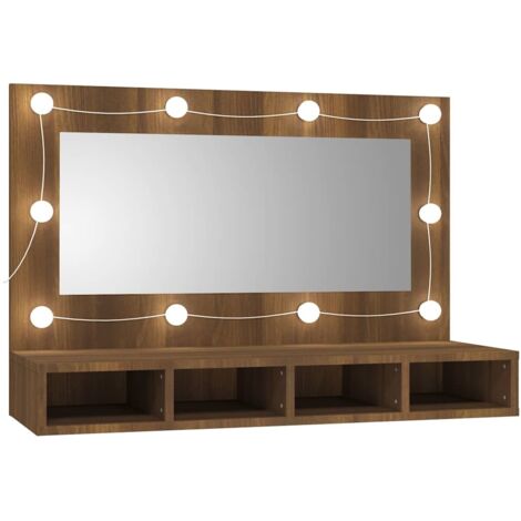 Armoire à miroir de Salle de bain,Meuble de Rangement magnifique,meuble-lavabo avec LED Chêne marron 90x31,5x62 cm -40024 (1/5)