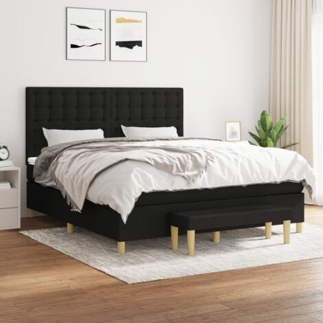 Lit Adulte,Lit à sommier tapissier avec matelas,Tapissier à lattes Matelas Noir 180x200 cm Tissu - DH96784 (1/5)