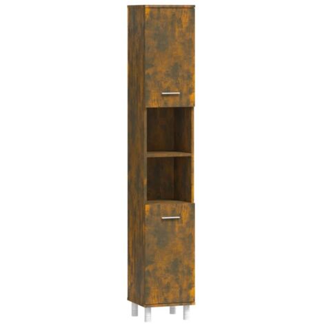 Meuble de Rangement Toilette,Armoire de bain Chêne fumé 30x30x179 cm Bois d'ingénierie -40757