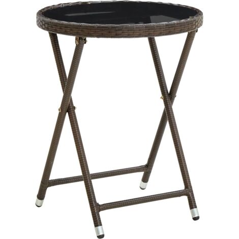 Table à thé,Table basse,Bout de canapé Marron 60 cm Résine tressée et verre trempé -55363 (1/5)