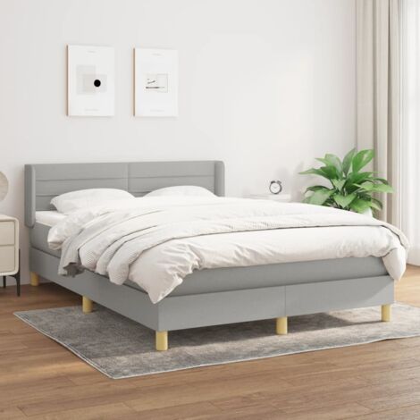Lit adulte,Lit avec Sommier et Matelas confortable pour Chambre,Ensemble Lit à sommier tapissier Gris clair 140x190cm Tissu -BVN30090 (1/5)