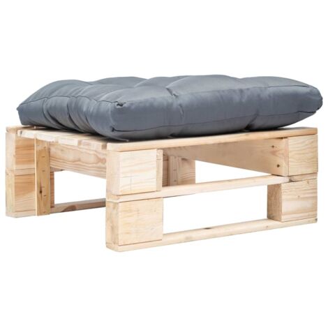Repose-pied palette de jardin Tabouret terrasse avec coussin gris bois naturel -BV55308 (1/3)