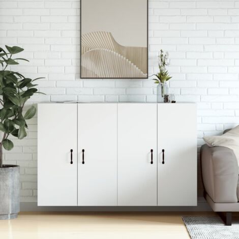 Lot de 2 Armoires murales modernes,Buffets hauts,Placards de Rangement suspendus blanc bois d'ingénierie -QS28421 (1/5)