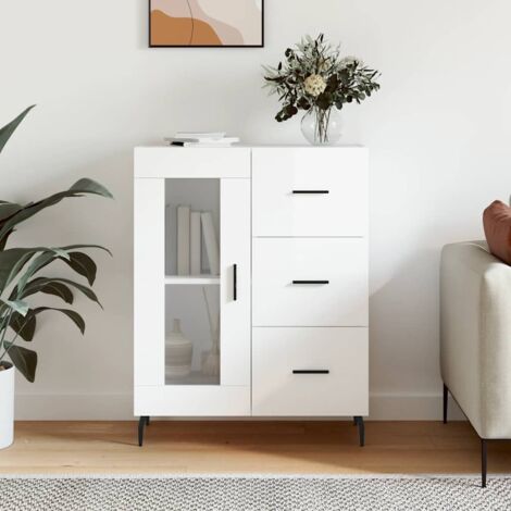 Buffet bas,Buffet Commode industriel Blanc brillant 69,5x34x90 cm Bois d'ingénierie -QS59490 (1/5)
