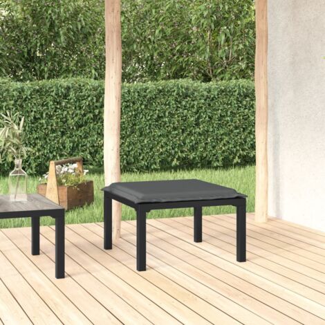 Repose-pied de jardin,Tabouret Bas avec coussin noir et gris résine tressée -BV45275