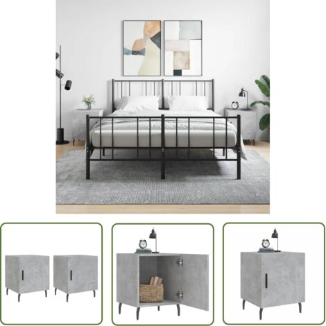 The Living Store Tables de chevet 2 pcs gris béton 40x40x50 cm bois d’ingénierie - Table De Chevet - Meuble De Chambre - Armoire De Chevet - Commode - Design Moderne (1/5)