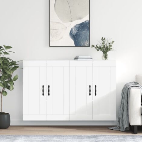 Lot de 2 Armoires murales modernes,Buffets hauts,Placards de Rangement suspendus blanc bois d'ingénierie -QS54820 (1/5)