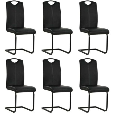 Lot de 6 Chaises à manger cantilever,Chaises/Fauteuils de salle à Manger noir similicuir HH23471 (1/5)