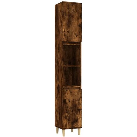 Meuble de Rangement Toilette,Armoire de bain chêne fumé 30x30x190 cm bois d'ingénierie -30917 (1/5)