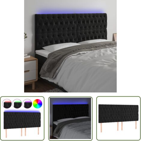 The Living Store Tête de lit à LED Noir 180x7x118/128 cm Velours - Tête De Lit Led - Tête De Lit Velours - Tête De Lit Moderne - Éclairage Led - Support Lombaire (1/5)