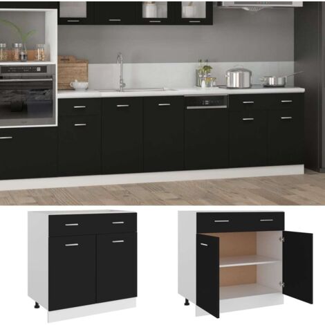 Meuble Elément de Cuisine,Armoire de plancher à tiroir,Meuble de Cuisine Rangement Noir 80x46x81,5 cm Aggloméré -49597 (1/5)