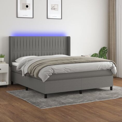 Sommier tapissier matelas confortable et LED,Lit adulte pour Chambre,Ensemble Lit matelas Gris foncé 180x200 cm Tissu -BVN90946 (1/5)