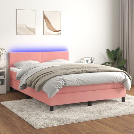 Sommier tapissier et matelas confortable pour Lit adulte,Ensemble Sommier + Matelas et LED Rose 140x190 cm Velours -BV82670 (1/5)