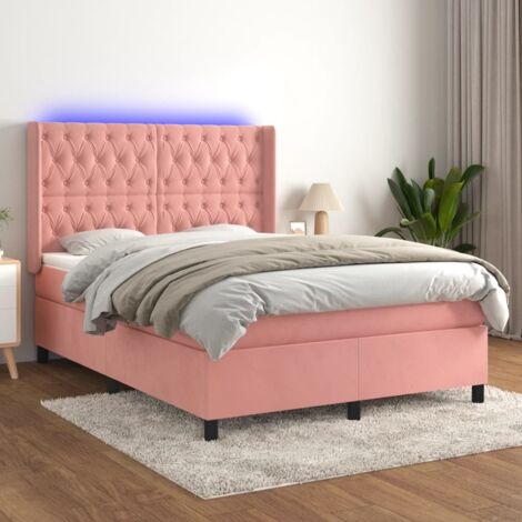 Sommier tapissier et matelas confortable pour Lit adulte,Ensemble Sommier + Matelas et LED Rose 140x200 cm Velours -BV49832 (1/5)
