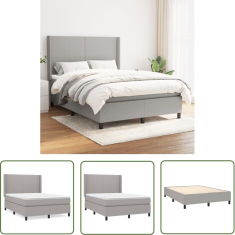 The Living Store Sommier à lattes de lit avec matelas Gris clair 140x190cm Tissu - Lit Plateforme - Lit Tapissier - Lit Double - Matelas Ressorts Ensachés - Literie (1/5)