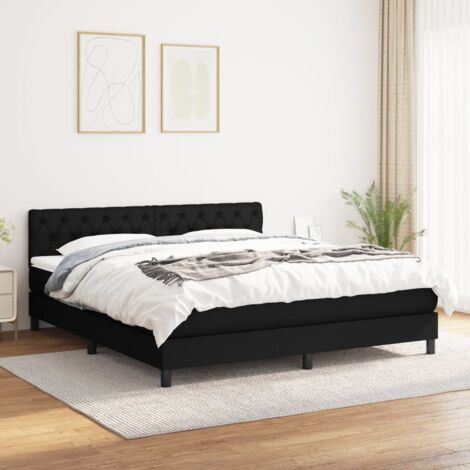 Lit Adulte,Lit à sommier tapissier avec matelas,Tapissier à lattes Matelas Noir 160x200 cm Tissu - DH97760 (1/5)