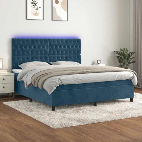 Sommier tapissier matelas et LED,Ensemble Sommier + Matelas pour Lit adulte Bleu foncé 160x200 cm Velours -BV37298 (1/5)