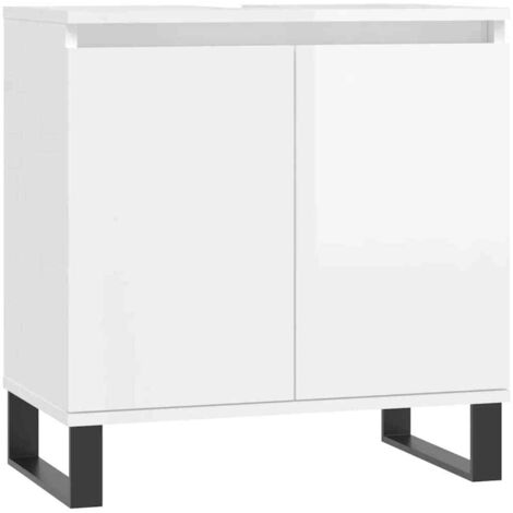 Meuble de Rangement Toilette,Armoire de bain blanc brillant 58x33x60 cm bois d'ingénierie -19852