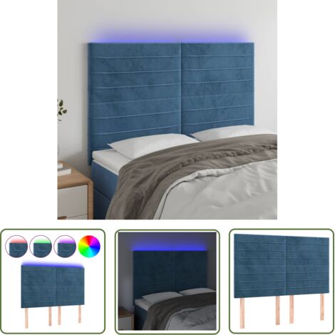 The Living Store Tête de lit à LED Bleu foncé 144x5x118/128 cm Velours - Tête De Lit Led - Tête De Lit Velours - Éclairage Led - Support Lombaire - Tête De Lit Ajustable (1/5)