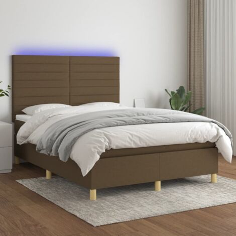 Sommier tapissier,Cadre de Lit adulte + Matelas à ressorts + LED Marron foncé 140x200 cm Tissu -34382 (1/5)