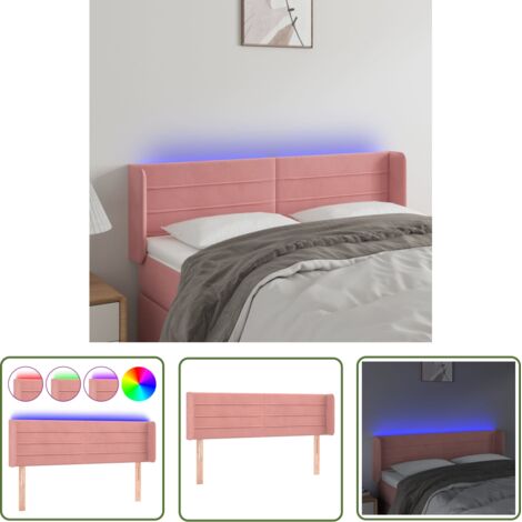 The Living Store Tête de lit à LED Rose 147x16x78/88 cm Velours - Tête De Lit Led - Tête De Lit Velours - Tête De Lit Rose - Éclairage Led - Meuble Chambre (1/5)