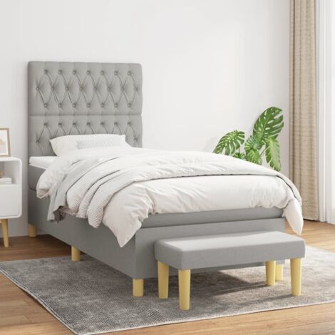 Lit Adulte Sommier et Matelas,Lit à sommier tapissier avec matelas Gris clair 90x200 cm Tissu -BVN57021 (1/5)