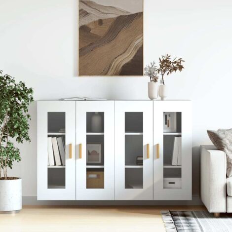 Lot de 2 Armoires murales modernes,Buffets hauts,Placards de Rangement suspendus blanc bois d'ingénierie -QS52813 (1/5)