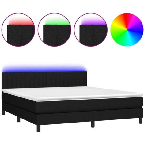 Sommier tapissier matelas confortable et LED,Lit adulte pour Chambre,Ensemble Lit matelas Noir 160x200 cm Tissu -BVN44282 (1/5)