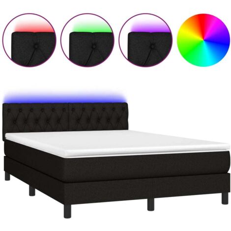 Sommier Tapissier + Matelas + LED,Lit adulte Simple Durable Noir 140x190 cm Tissu -29539 (1/5)
