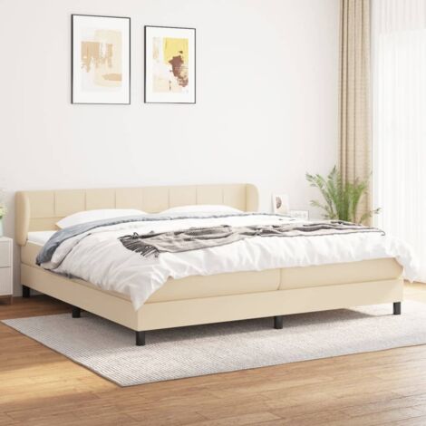 Lit adulte Durable,Lit à sommier Tapissier + Matelas Crème 200x200 cm Tissu -35749 (1/5)